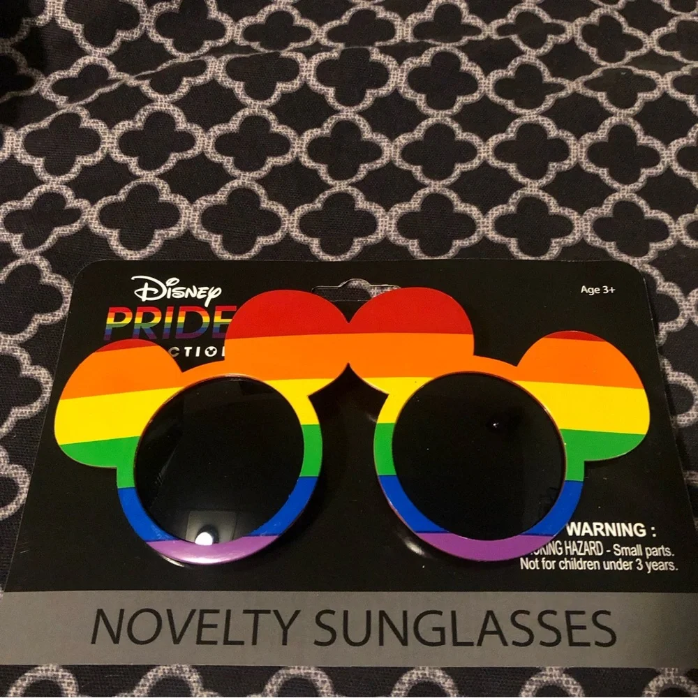 Disney Rainbow Pride Bundle Sunglasses Stickers Headband Sweatband Fan (4 Items)